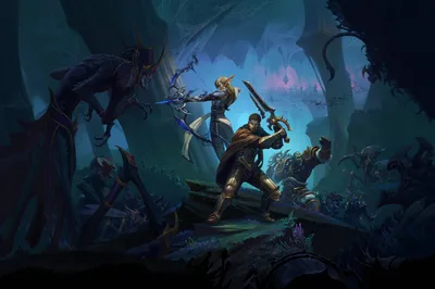 Warriors Battle Demons in Mystical Cave - free gaming wallpaper 10000×6644
