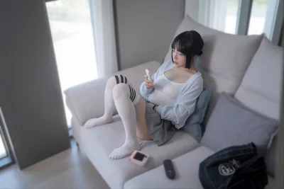 Woman in White Thigh-Highs Sitting on Bed by Window - free people & portraits wallpaper 6000×3998