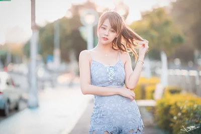 Young Woman in Blue Lace Dress Outdoor Portrait - free people & portraits wallpaper 5760×3840