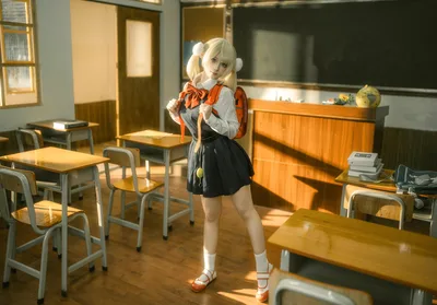 Anime Girl in School Classroom with Orange Accents - free people & portraits wallpaper 9504×6636