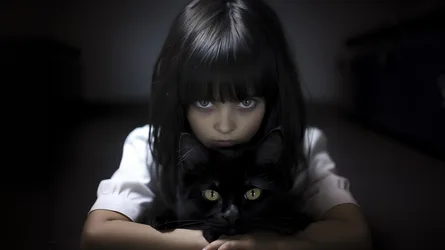 Girl with Black Cat in Dark Setting - free people & portraits wallpaper 6842×3848