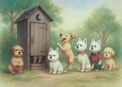 Dogs Waiting In Line At A Backyard Outhouse - free animals wallpaper 2048×1463