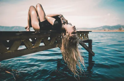 Woman Reclining on Wooden Pier by Lake - free people & portraits wallpaper 2048×1329