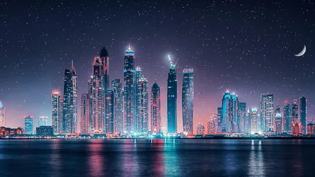 Starlit Dubai Skyline at Night - free sci-fi wallpaper 1920×1080