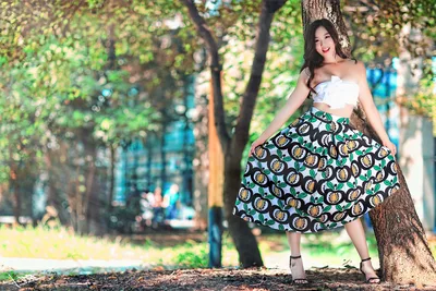 Woman Posing by Tree in Patterned Skirt - free wallpaper 5760×3840