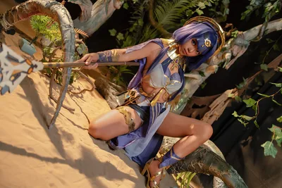 Fantasy Character in Purple Outfit Climbing Wooden Structure - free people & portraits wallpaper 6000×4000