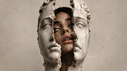 Woman's Face Emerging From Cracked Stone Sculpture - free art & design wallpaper 7680×4322
