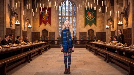 Student Standing in Grand Magical Castle Dining Hall - free movies & tv wallpaper 5504×3072