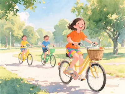 Children Riding Bicycles In A Park - free art & design wallpaper 5664×4256