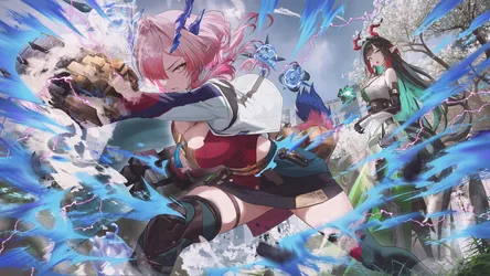 Anime Girl with Pink Hair Wielding Blue Energy Powers - free anime wallpaper 5760×3240