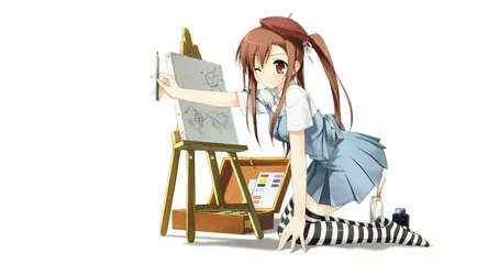 Anime Girl Artist Painting at Easel - free anime wallpaper 1920×1080