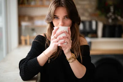 Woman in Black Top Holding White Mug - free people & portraits wallpaper 4000×2661