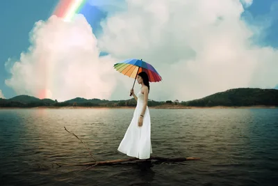 Black-Haired Lady by a Lake - free wallpaper 1920×1281