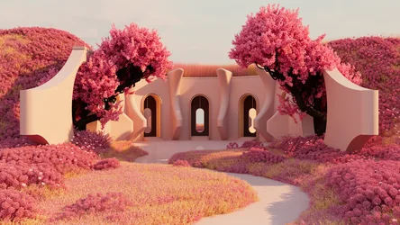 Pink Desert Dream Palace - free architecture wallpaper 3840×2160