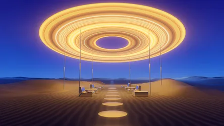 Luminous Desert Portal - free sci-fi wallpaper 5120×2880