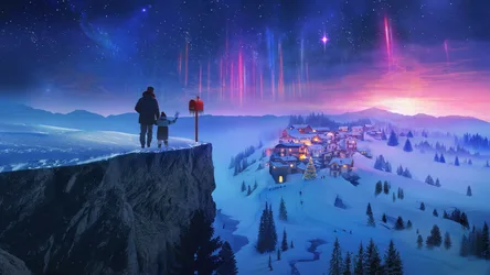 Winter Magic: A Father and Son's Christmas Eve Wonder - free space wallpaper 5120×2880