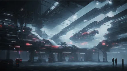 Neon Hangar: Future Tech Awaits - free sci-fi wallpaper 3840×2160
