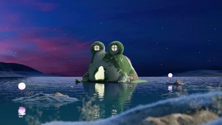 Dreamy Frog House Under Starlit Skies - free fantasy wallpaper 5120×2880