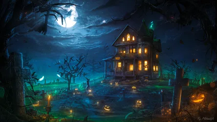 Haunted Mansion Under the Moonlit Sky - free wallpaper 3840×2160