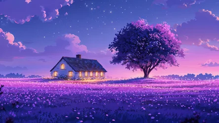 Purple Dreams at Twilight House - free nature wallpaper 5120×2880