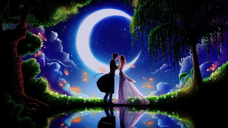 Moonlit Romance: A Dreamy Kiss Beneath the Stars - free kids & cute wallpaper 5120×2880