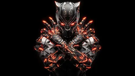 Steampunk Black Panther: Neon Fury - free wallpaper 5120×2880