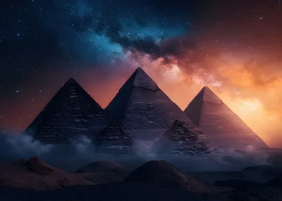 Pyramids Under the Cosmic Sky - free city & urban wallpaper 3840×2743