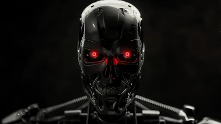Terminator's Red Eyes in Darkness - free wallpaper 5120×2880