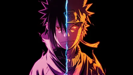 Sasuke and Naruto: Rival Destinies in Neon - free wallpaper 5120×2880