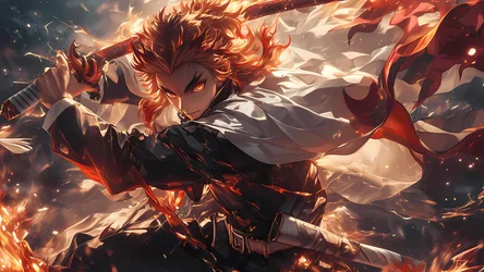 Rengoku's Fiery Spirit - Flame Demon Slayer 5K - free anime wallpaper 5120×2880