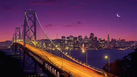Bay Bridge Twilight: Purple Dreams and Crescent Light - free city & urban wallpaper 3840×2160