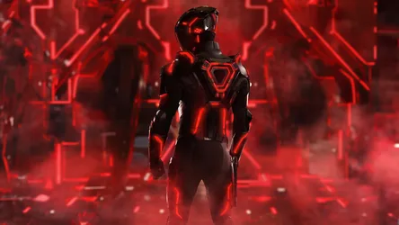 Tron Ares: Red Neon Warrior Rising - free wallpaper 7680×4320