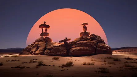 Desert Balance at Sunset - free nature wallpaper 5120×2880