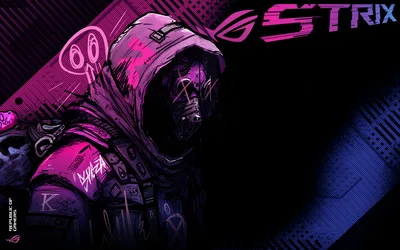 Neon Warrior: ROG Strix Dark Illustration - free cyberpunk wallpaper 3840×2400