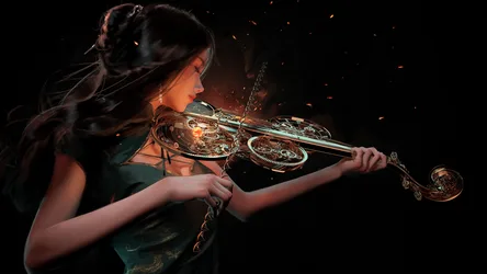 Mystical Princess Playing Enchanted Violin - free fantasy wallpaper 7680×4320