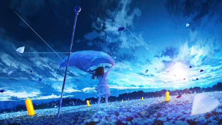 Blue Morning Breeze: Anime Girl in Dreamscape - free fantasy wallpaper 3840×2160