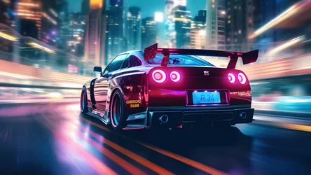 Neon Skyline: Midnight Racing Dreams - free cars & vehicles wallpaper 5120×2880