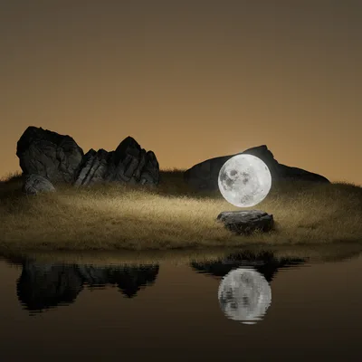 Moonlit Shore: Surreal Reflection - free nature wallpaper 3840×3840