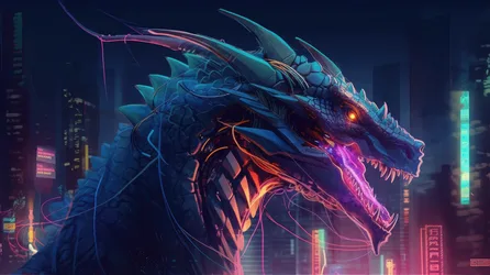 Neon Dragon Rising Over Cyberpunk City - free cyberpunk wallpaper 5824×3264