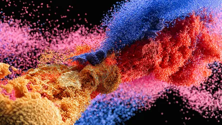 Vibrant Particle Explosion in Radiant Color Flow - free abstract wallpaper 7680×4320