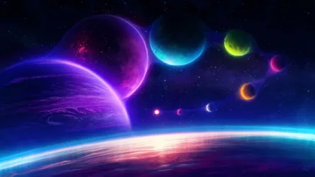 Neon Planets in a Surreal Cosmic Dance - free wallpaper 3840×2160