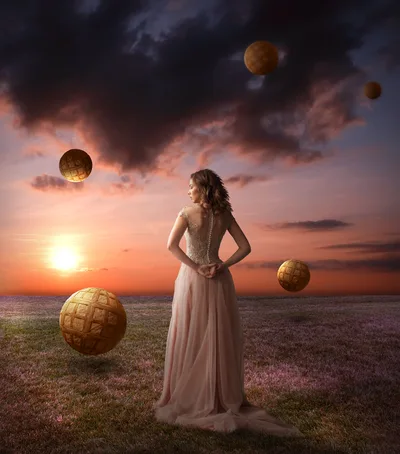 Dreaming Among Golden Spheres at Sunset - free wallpaper 4608×5232