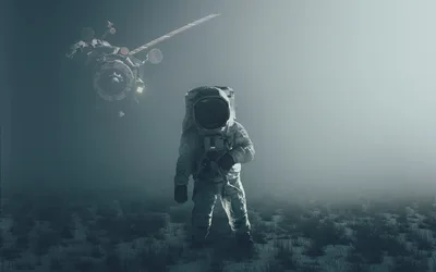 Solitary Explorer in the Lunar Mist - free sci-fi wallpaper 5200×3250