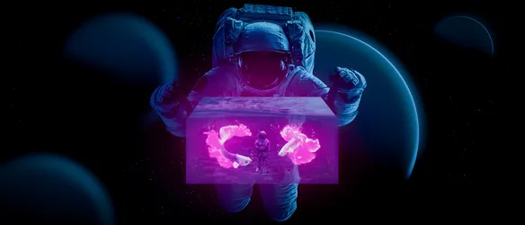 Astronaut's Luminous Aquarium in Space - free fantasy wallpaper 5444×2330