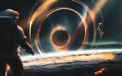 Celestial Gateway: Astronauts Witness the Black Hole - free space wallpaper 5200×3250