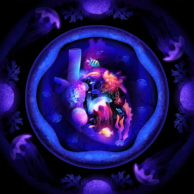 Neon Ocean Heart: Jellyfish Dreams - free fantasy wallpaper 3840×3840