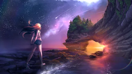 Starlit Beach Dreams Under The Arch - free anime wallpaper 3840×2160