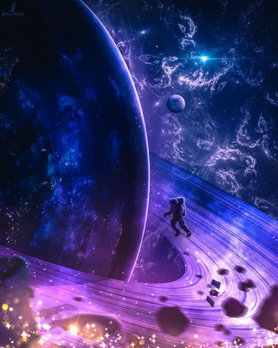 Astronaut Lost in Cosmic Rings - free wallpaper 3840×4800