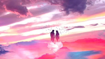 Lovers Dreaming Above The Pink Clouds - free kids & cute wallpaper 5120×2885