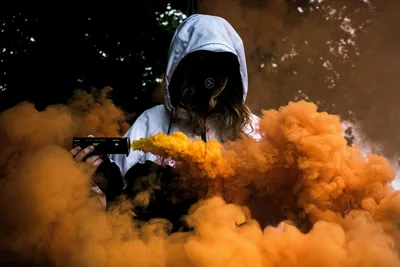 Masked Girl in Orange Smoke - free photography wallpaper 6000×4000